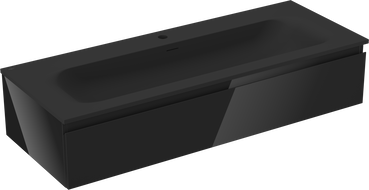 Mexen Orio Badezimmerschrank 120 cm mit Waschbecken Vela, 1 Schublade, schwarz glänzend/schwarz matt