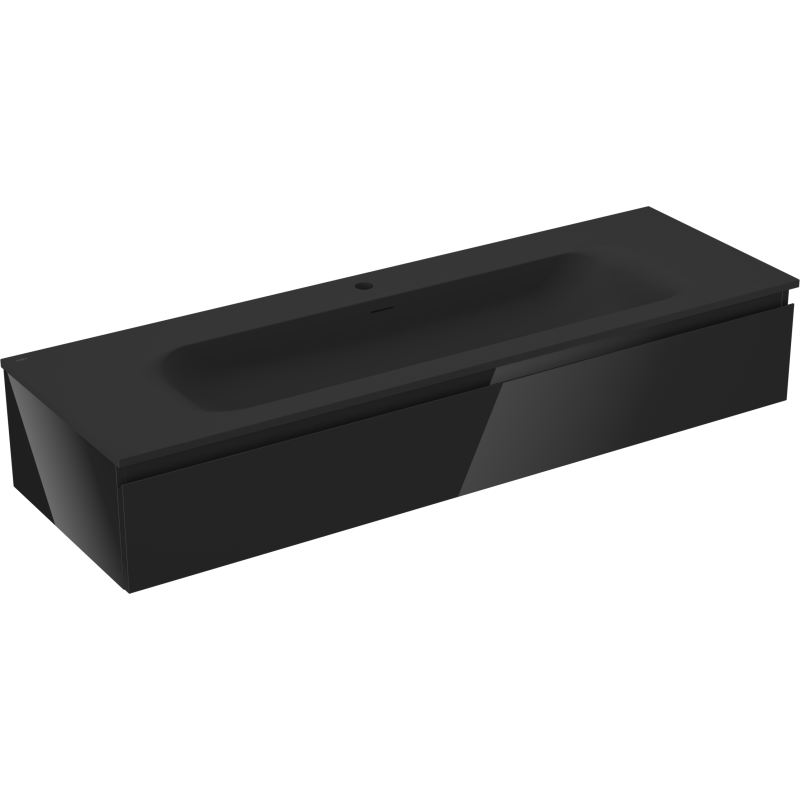 Mexen Orio 140 cm Badezimmerschrank mit Waschbecken Vela, 1 Schublade, Schwarz Hochglanz/Schwarz Matt