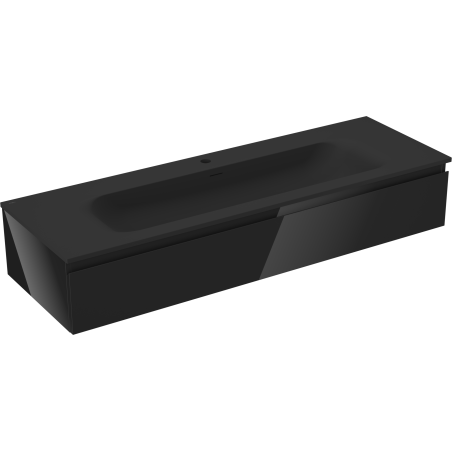 Mexen Orio 140 cm Badezimmerschrank mit Waschbecken Vela, 1 Schublade, Schwarz Hochglanz/Schwarz Matt
