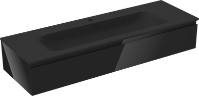 Mexen Orio 140 cm Badezimmerschrank mit Waschbecken Vela, 1 Schublade, Schwarz Hochglanz/Schwarz Matt