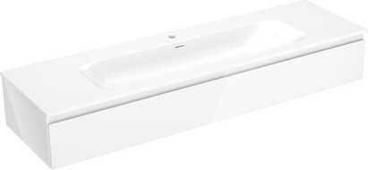 Mexen Orio Badezimmerschrank 160 cm mit Waschbecken Vela, 1 Schublade, weiß glänzend - 91A10-16023-1-BF00-W23M00