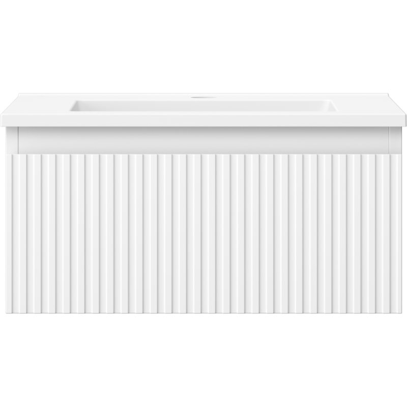 Mexen Rivel Badezimmerschrank 50 cm mit Waschbecken Otis, 1 Schublade, geriffelt, weiß matt - 91A20-05023-1-BF01-W18M01