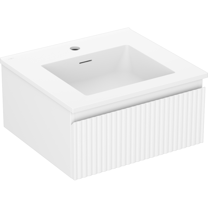 Mexen Rivel Badezimmerschrank 50 cm mit Waschbecken Otis, 1 Schublade, geriffelt, weiß matt - 91A20-05023-1-BF01-W18M01
