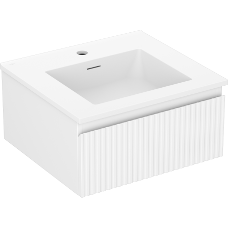 Mexen Rivel Badezimmerschrank 50 cm mit Waschbecken Otis, 1 Schublade, geriffelt, weiß matt - 91A20-05023-1-BF01-W18M01