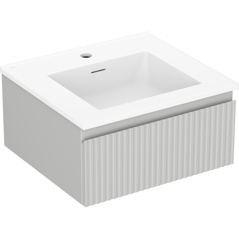 Mexen Rivel Badezimmerschrank 50 cm mit Waschbecken Otis, 1 Schublade, geriffelt, grau matt/weiß matt