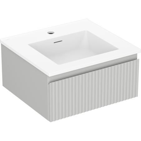 Mexen Rivel Badezimmerschrank 50 cm mit Waschbecken Otis, 1 Schublade, geriffelt, grau matt/weiß matt