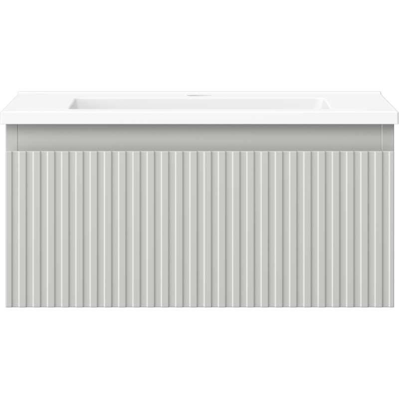Mexen Rivel Badezimmerschrank 50 cm mit Waschbecken Otis, 1 Schublade, geriffelt, grau matt/weiß matt