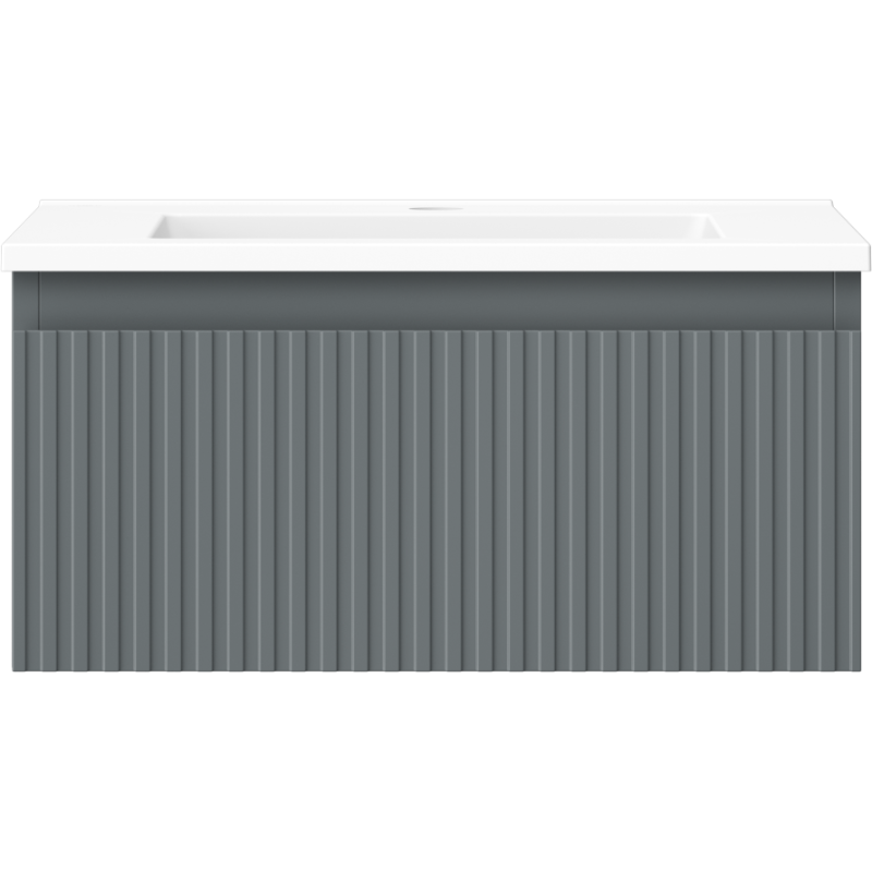 Mexen Rivel Badezimmerschrank 50 cm mit Waschbecken Otis, 1 Schublade, geriffelt, Graphit Matt/Weiß Matt