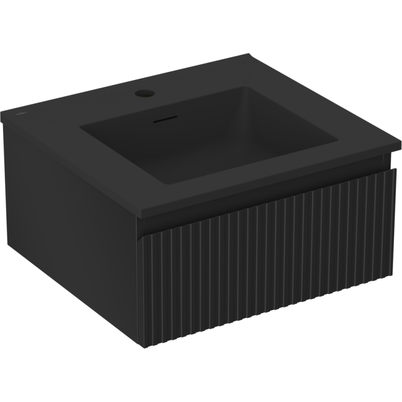 Mexen Rivel Badezimmerschrank 50 cm mit Waschbecken Otis, 1 Schublade, geriffelt, schwarz matt - 91A20-05023-1-BF71-W18M71