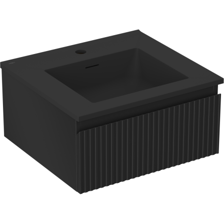Mexen Rivel Badezimmerschrank 50 cm mit Waschbecken Otis, 1 Schublade, geriffelt, schwarz matt - 91A20-05023-1-BF71-W18M71