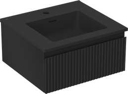 Mexen Rivel Badezimmerschrank 50 cm mit Waschbecken Otis, 1 Schublade, geriffelt, schwarz matt - 91A20-05023-1-BF71-W18M71