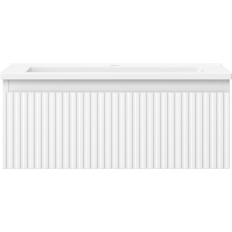 Mexen Rivel Badezimmerschrank 60 cm mit Waschbecken Otis, 1 Schublade, gerillt, mattweiß - 91A20-06023-1-BF01-W18M01