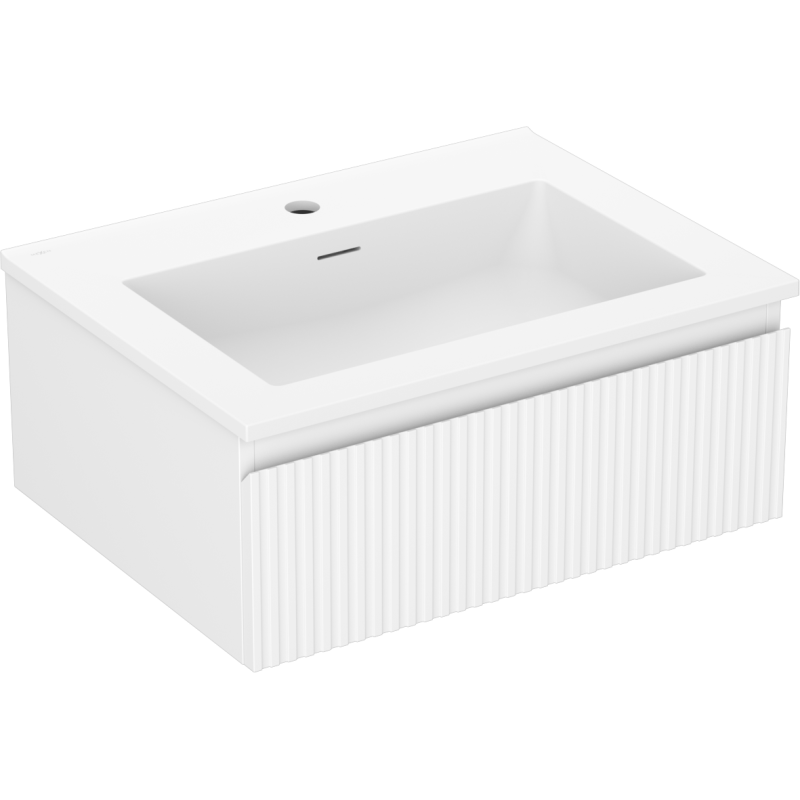 Mexen Rivel Badezimmerschrank 60 cm mit Waschbecken Otis, 1 Schublade, gerillt, mattweiß - 91A20-06023-1-BF01-W18M01