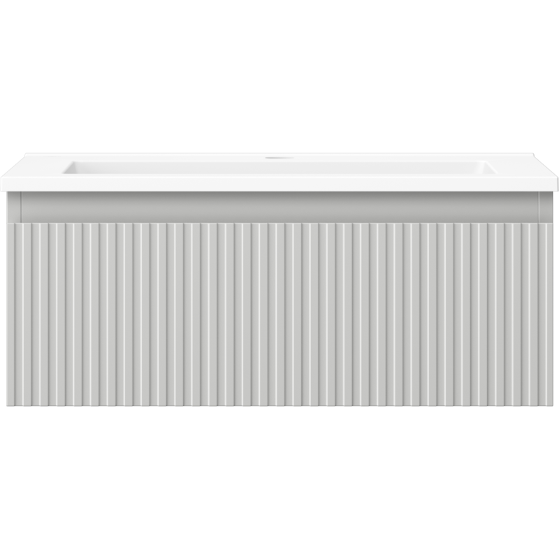 Mexen Rivel Badezimmerschrank 60 cm mit Waschbecken Otis, 1 Schublade, geriffelt, grau matt/weiß matt