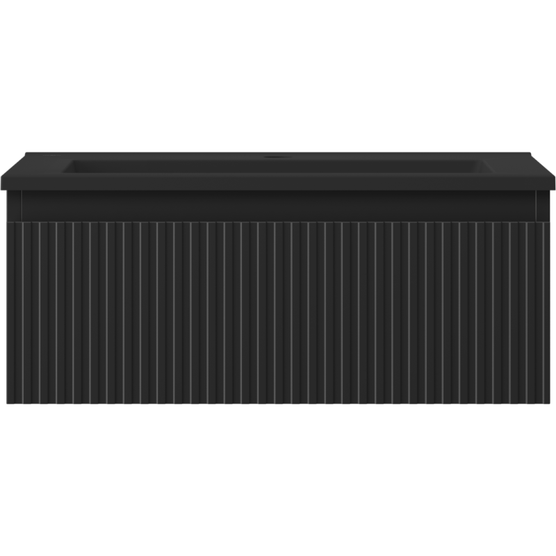 Mexen Rivel Badezimmer-Unterschrank 60 cm mit Waschbecken Otis, 1 Schublade, gerillt, schwarz matt - 91A20-06023-1-BF71-W18M71