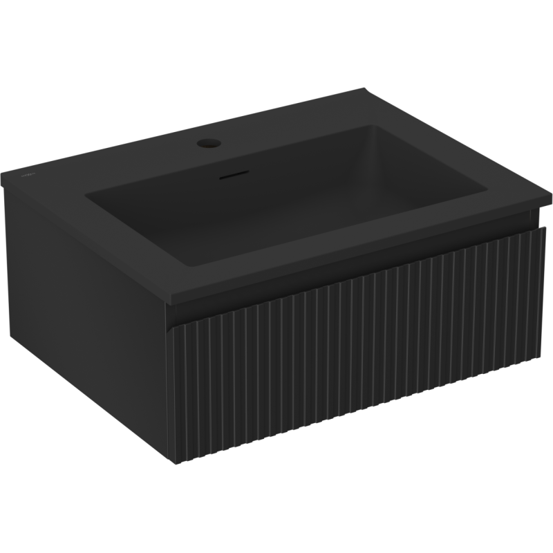 Mexen Rivel Badezimmer-Unterschrank 60 cm mit Waschbecken Otis, 1 Schublade, gerillt, schwarz matt - 91A20-06023-1-BF71-W18M71
