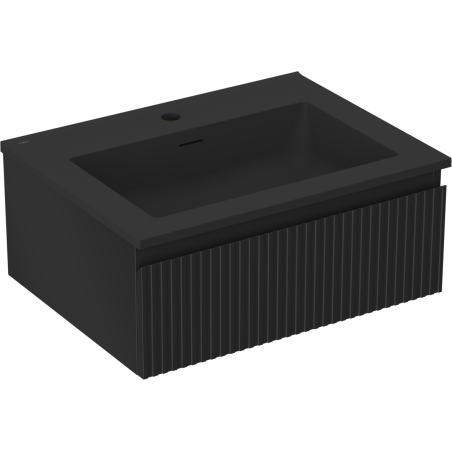 Mexen Rivel Badezimmer-Unterschrank 60 cm mit Waschbecken Otis, 1 Schublade, gerillt, schwarz matt - 91A20-06023-1-BF71-W18M71