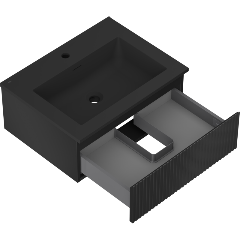 Mexen Rivel Badezimmer-Unterschrank 60 cm mit Waschbecken Otis, 1 Schublade, gerillt, schwarz matt - 91A20-06023-1-BF71-W18M71