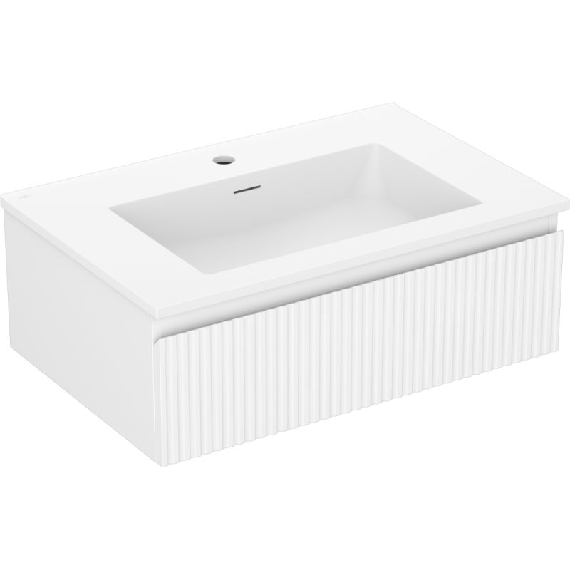 Mexen Rivel Badezimmerschrank 70 cm mit Waschbecken Otis, 1 Schublade, geriffelt, weiß matt - 91A20-07023-1-BF01-W18M01