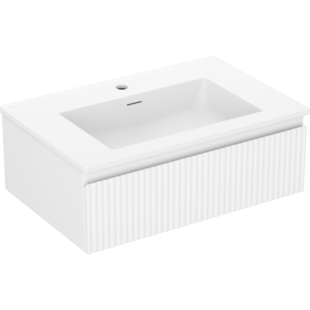 Mexen Rivel Badezimmerschrank 70 cm mit Waschbecken Otis, 1 Schublade, geriffelt, weiß matt - 91A20-07023-1-BF01-W18M01