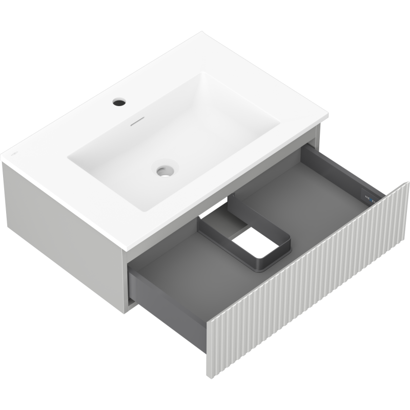Mexen Rivel Badezimmerschrank 70 cm mit Waschbecken Otis, 1 Schublade, gerillt, grau matt/weiß matt - 91A20-07023-1-BF62-W18M01