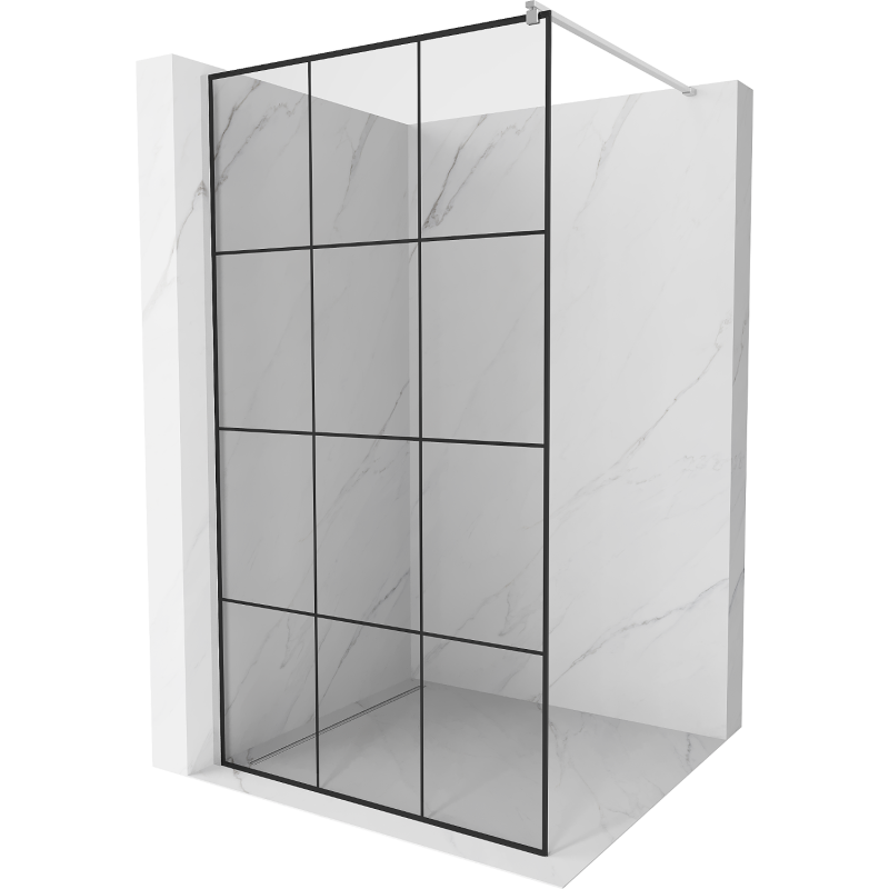 Mexen Kioto Duschwand Walk-in 120 x 200 cm, schwarzes Gitter 8 mm, Chrom - 800-120-101-01-77