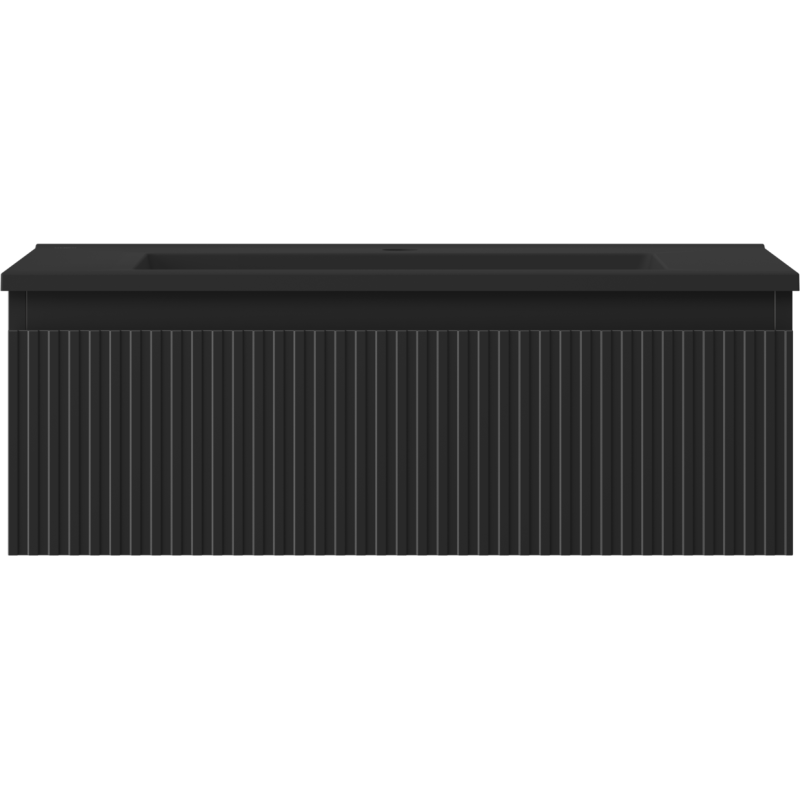Mexen Rivel Badezimmerschrank 70 cm mit Waschbecken Otis, 1 Schublade, geriffelt, schwarz matt - 91A20-07023-1-BF71-W18M71