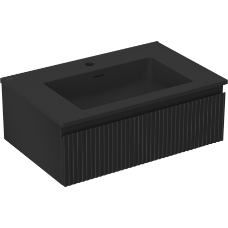 Mexen Rivel Badezimmerschrank 70 cm mit Waschbecken Otis, 1 Schublade, geriffelt, schwarz matt - 91A20-07023-1-BF71-W18M71