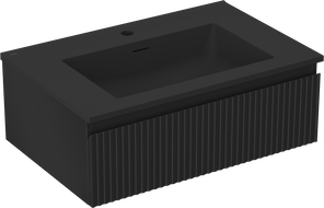 Mexen Rivel Badezimmerschrank 70 cm mit Waschbecken Otis, 1 Schublade, geriffelt, schwarz matt - 91A20-07023-1-BF71-W18M71