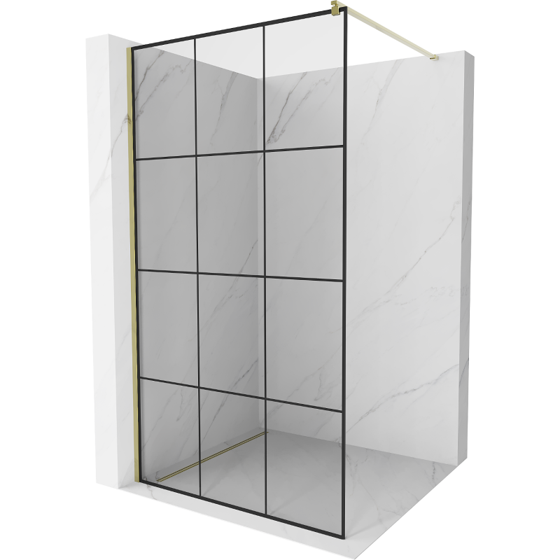 Mexen Kioto Duschwand Walk-in 110 x 200 cm, schwarzes Gitter 8 mm, gold - 800-110-101-50-77