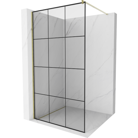 Mexen Kioto Duschwand Walk-in 110 x 200 cm, schwarzes Gitter 8 mm, gold - 800-110-101-50-77