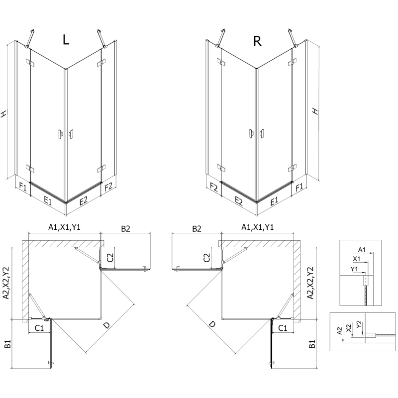 Mexen Mist-H Duo Duschkabine, schwenkbar, rechts 80 x 90 cm, transparent, schwarz - 8A5-080L-090P-70-00