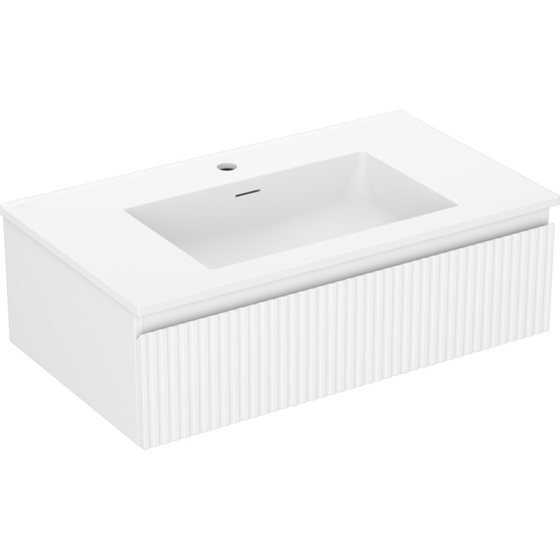 Mexen Rivel 80 cm Badezimmerunterschrank mit Waschbecken Otis, 1 Schublade, geriffelt, weiß matt - 91A20-08023-1-BF01-W18M01