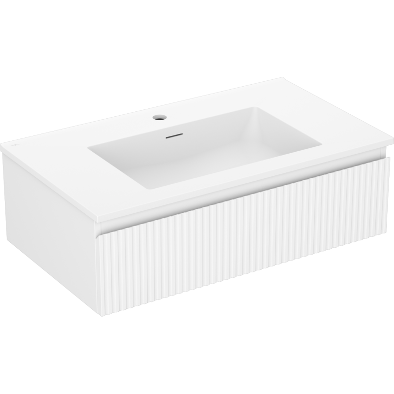 Mexen Rivel Badezimmerschrank 80 cm mit Waschbecken Otis, 1 Schublade, geriffelt, weiß matt - 91A20-08023-1-BF01-W18M01