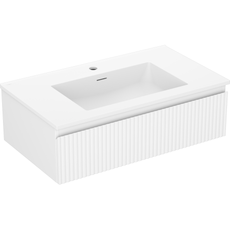 Mexen Rivel Badezimmerschrank 80 cm mit Waschbecken Otis, 1 Schublade, geriffelt, weiß matt - 91A20-08023-1-BF01-W18M01