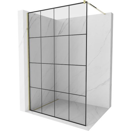 Mexen Kioto Duschwand Walk-in 130 x 200 cm, schwarzes Gitter 8 mm, gold - 800-130-101-50-77