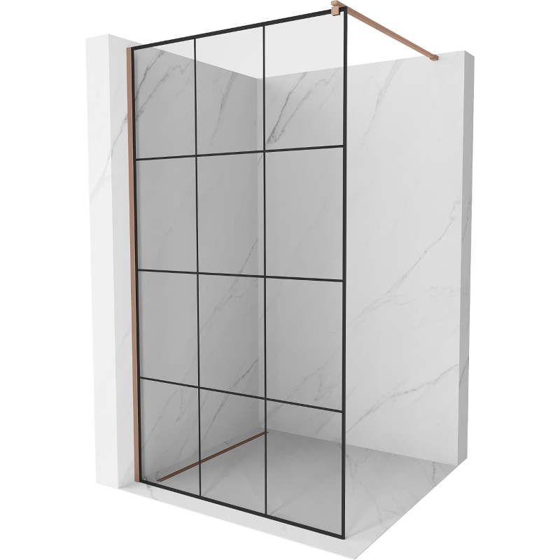 Mexen Kioto Duschwand Walk-in 110 x 200 cm, schwarzes Gitter 8 mm, Roségold - 800-110-101-60-77