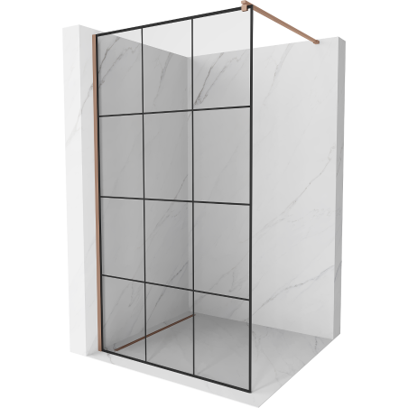 Mexen Kioto Duschwand Walk-in 120 x 200 cm, schwarzes Gitter 8 mm, Roségold - 800-120-101-60-77
