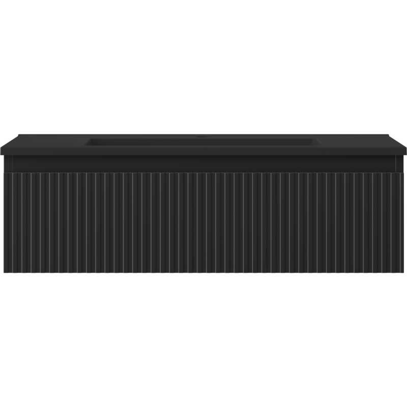 Mexen Rivel Badezimmerschrank 80 cm mit Waschbecken Otis, 1 Schublade, geriffelt, schwarzmatt - 91A20-08023-1-BF71-W18M71
