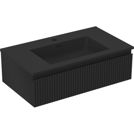 Mexen Rivel Badezimmerschrank 80 cm mit Waschbecken Otis, 1 Schublade, geriffelt, schwarzmatt - 91A20-08023-1-BF71-W18M71