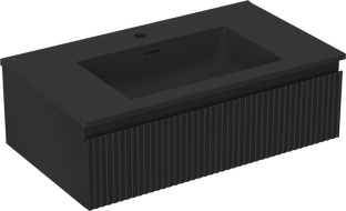 Mexen Rivel Badezimmerschrank 80 cm mit Waschbecken Otis, 1 Schublade, geriffelt, schwarzmatt - 91A20-08023-1-BF71-W18M71