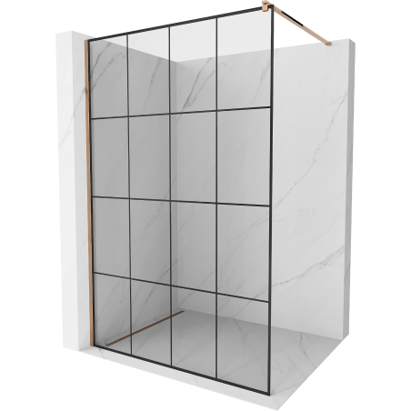 Mexen Kioto Duschwand Walk-in 140 x 200 cm, schwarzes Gitter 8 mm, Roségold - 800-140-101-60-77