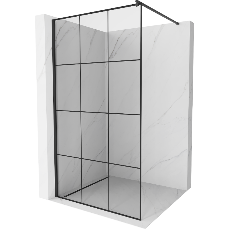 Mexen Kioto Duschwand Walk-in 100 x 200 cm, schwarzes Gitter 8 mm, schwarz - 800-100-101-70-77