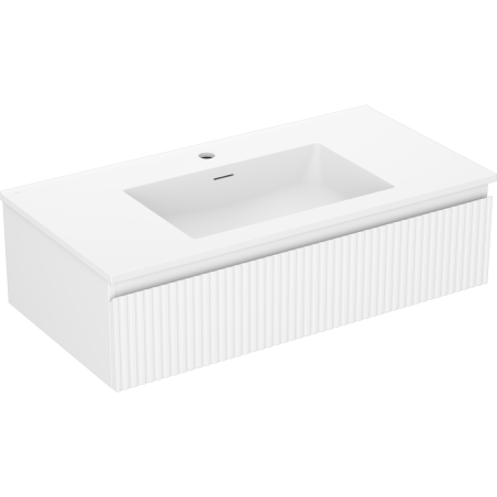 Mexen Rivel 90 cm Badezimmerschrank mit Waschbecken Otis, 1 Schublade, geriffelt, weiß matt - 91A20-09023-1-BF01-W18M01