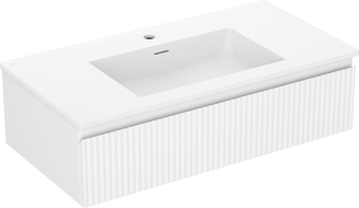Mexen Rivel 90 cm Badezimmerschrank mit Waschbecken Otis, 1 Schublade, geriffelt, weiß matt - 91A20-09023-1-BF01-W18M01