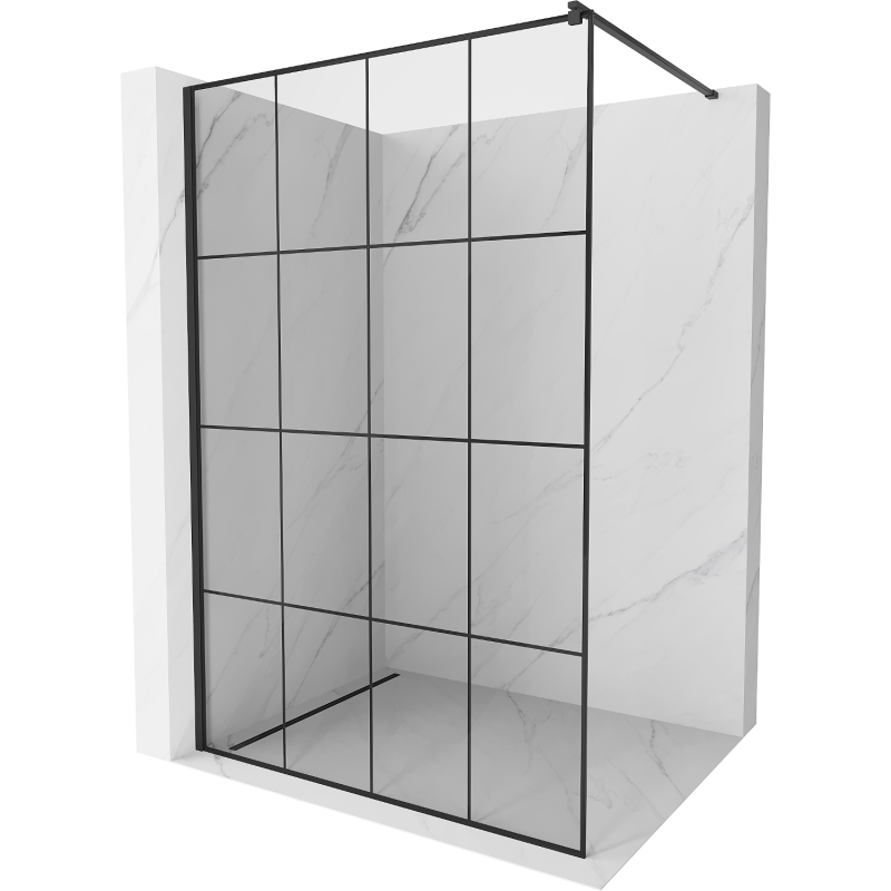 Mexen Kioto Duschwand Walk-in 130 x 200 cm, schwarzes Gitter 8 mm, schwarz - 800-130-101-70-77