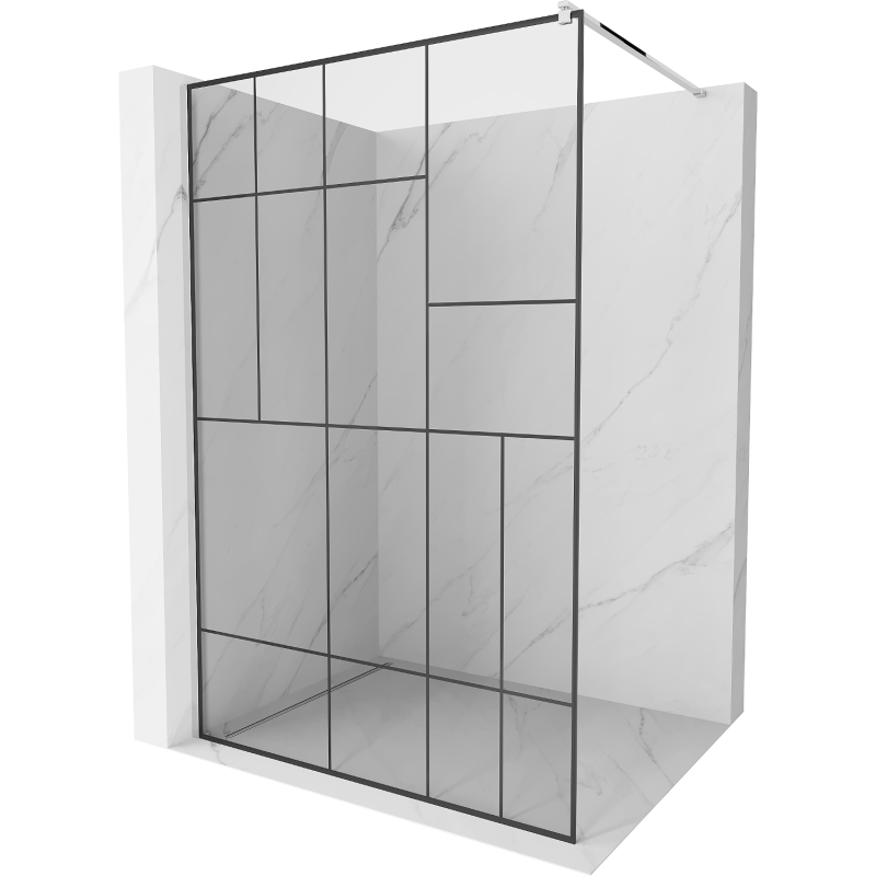 Mexen Kioto Duschwand Walk-in 80 x 200 cm, schwarzes Muster 8 mm, Chrom - 800-080-101-01-78
