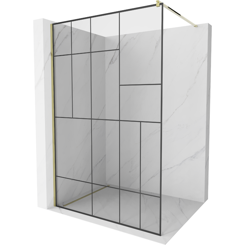 Mexen Kioto Duschwand Walk-in 80 x 200 cm, schwarzes Muster 8 mm, gold - 800-080-101-50-78