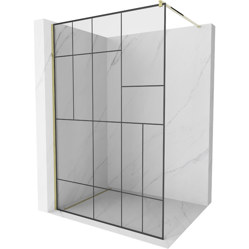 Mexen Kioto Duschwand Walk-in 110 x 200 cm, schwarzes Muster 8 mm, Gold - 800-110-101-50-78