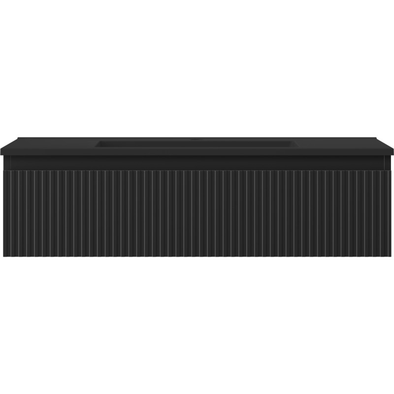Mexen Rivel Badezimmerschrank 90 cm mit Waschbecken Otis, 1 Schublade, geriffelt, schwarz matt - 91A20-09023-1-BF71-W18M71